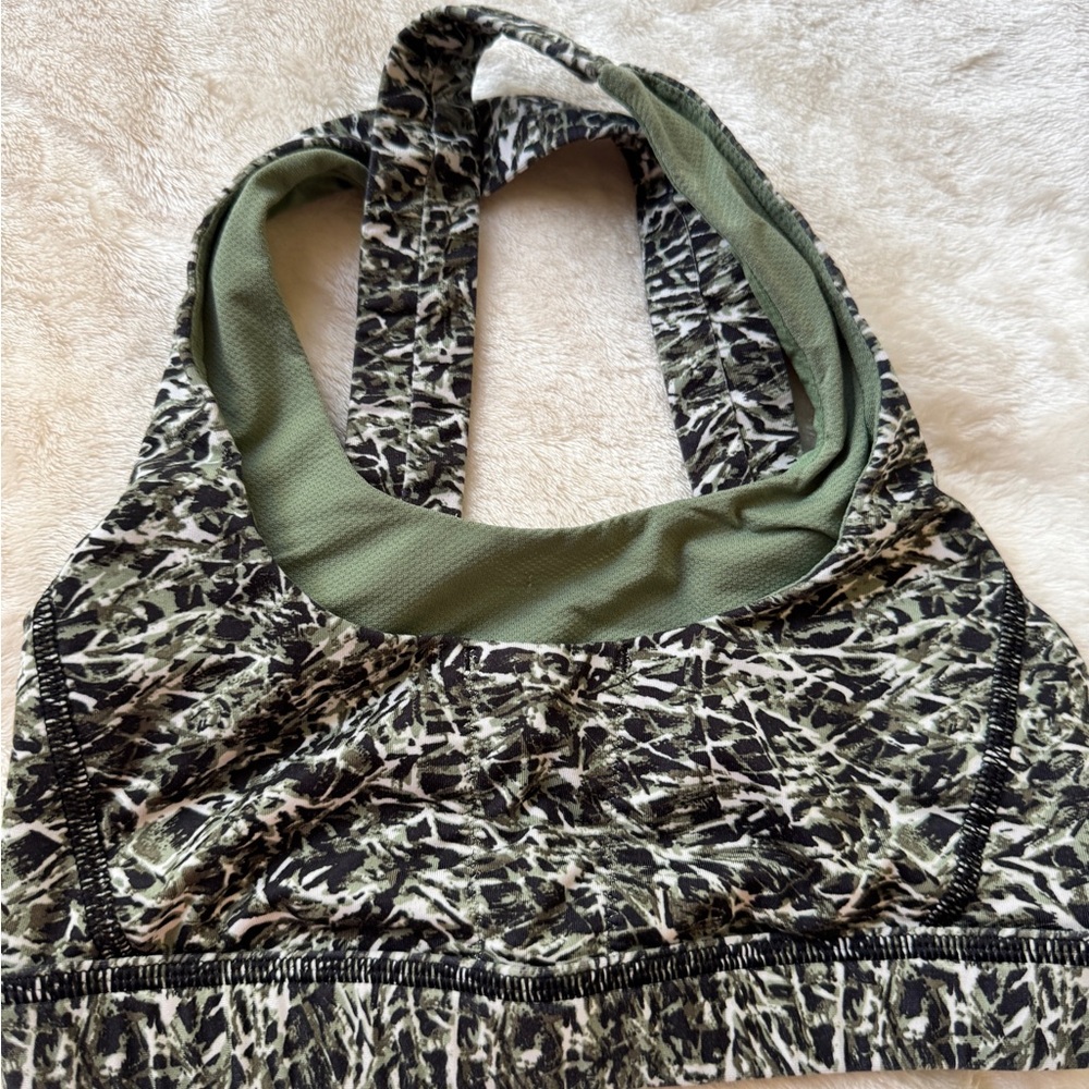Lululemon Green and Black Patterned Sports Bra